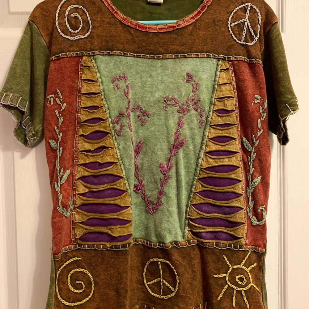Hand embroidered Hippy Tee